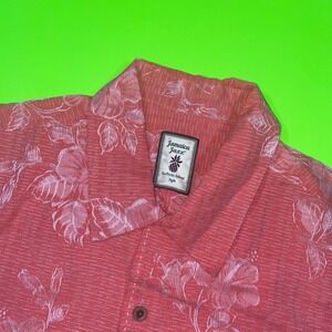 Jamaica Jaxx Mens Large 100% Silk Hibiscus Floral Jacquard Shirt Salmon Pink L